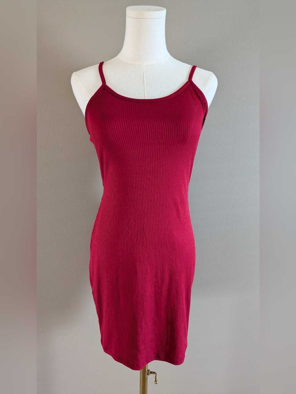 Smoke & Mirrors Red Ribbed Spaghetti Strap Mini Dress Large